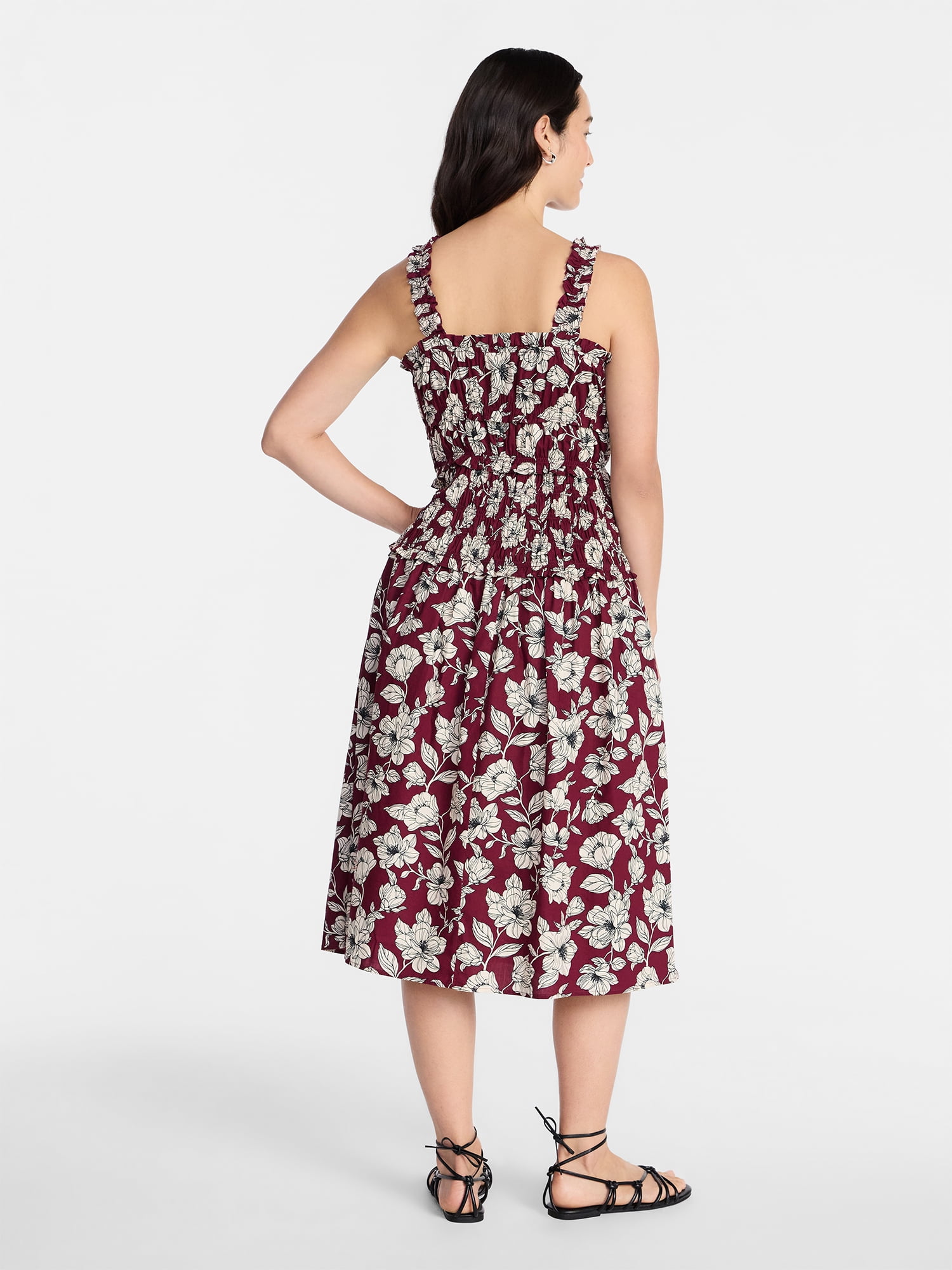 Time and Tru Women's and Women's Plus Sleeveless Smocked Peasant Midi Dress, Sizes XS-4X