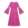 thumbnail image 6 of YEAHDOR Girls Renaissance Vintage Maxi Dress Velvet Long Bell Sleeve Medieval Princess Dress Up Costume Hot Pink 16, 6 of 7