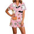 thumbnail image 3 of Tnhcen Halloween Pajamas for Women Short Sleeve Button Down 2 Piece PJ Sets Printed Summer Loungewear Plus Size S-2XL Soft Milk Silk Pajama Sets Casual Nightwear Sleepwear, 3 of 9