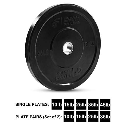 Day 1 Fitness Olympic Bumper Weighted Plate 2" For Barbells, Bars 25