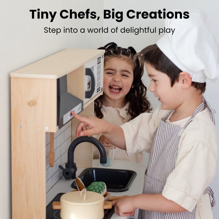 Tiny Land Cuisine En Bois Pour Enfants - Cuisine De Jeu Tout-Petits Avec Accessoires Découpe, Compacte Et Éducative 55x30x60 Cm