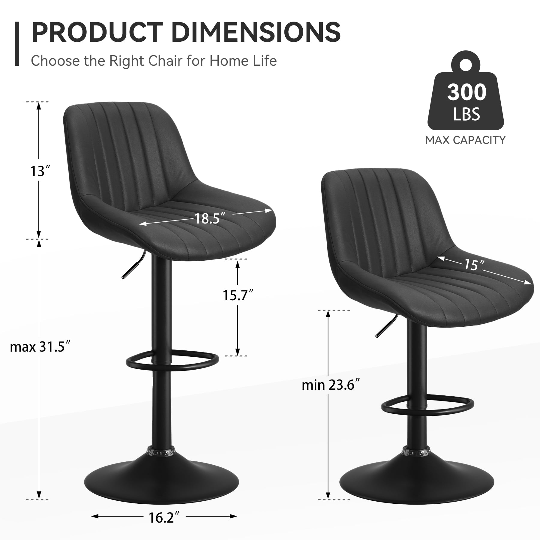 Hawsaiy Adjustable Bar Stools Set of 2, Swivel Counter Height Bar Chairs with Back, Modern Technical Fabric Barstools for Kitchen Island & Home, Black