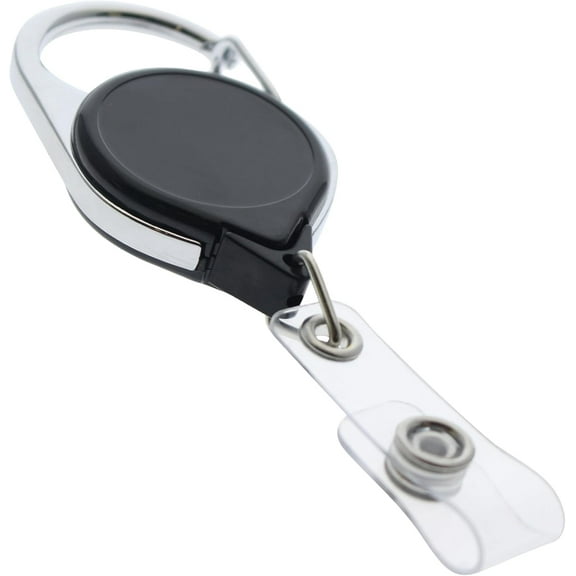 Professional Twist Free Carabiner Badge Reel with Long 34" Reach - Round No Twist Retractable Lanyard Clip for Crafting, Office & Government Premium Badge Holders by Specialist ID (Black)