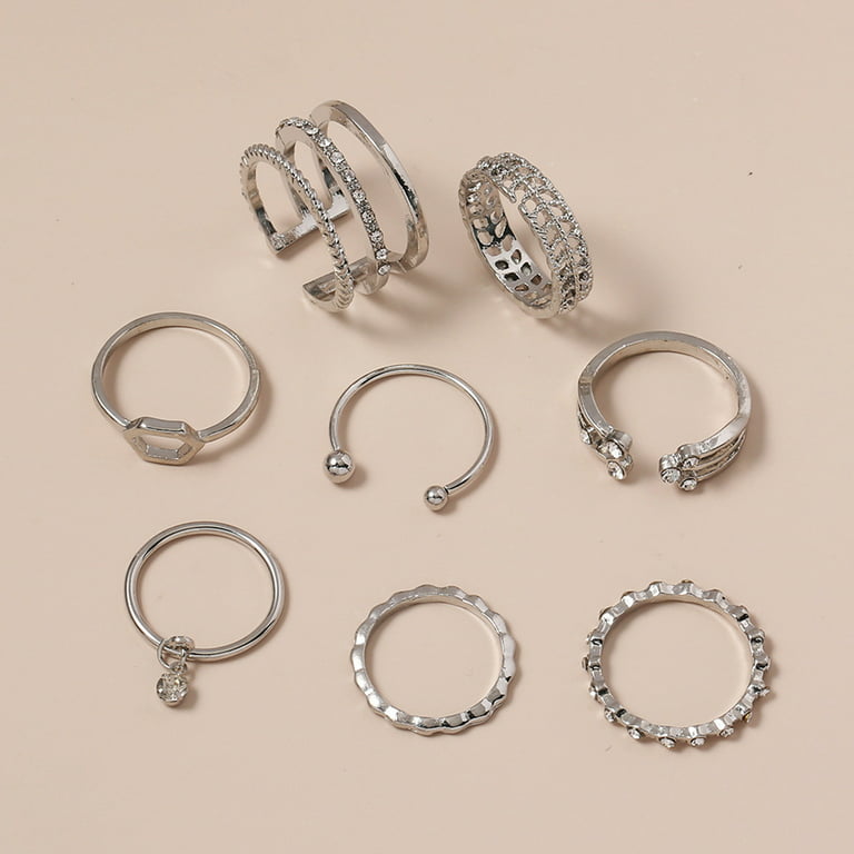 Biplut Women Ring, Geometric Nine Diamond Simple Ring Ladies Ring