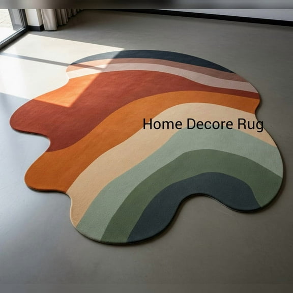 Multi-Color Abstract Rug – Hand Tufted Irregular Full Size Carpet for Bedroom or Office