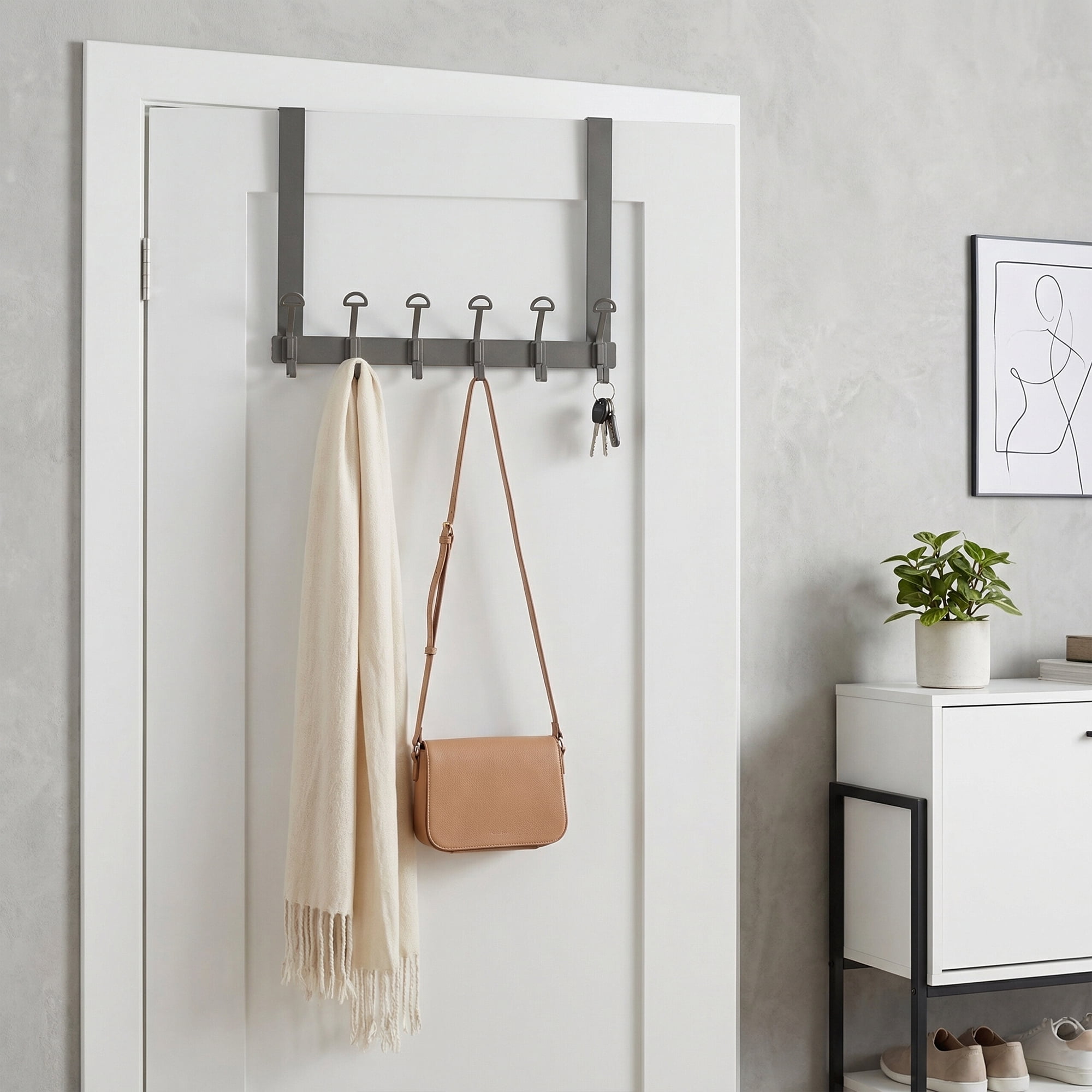 Unique Bargains Coat Rack Wall Mount with 6 Hooks for Entryway Bedroom Gray 15.4"x11"