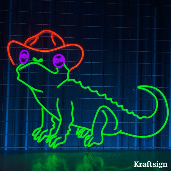 Craftnamesign Lizard Cowboy Neon Sign, Men Cave Decor, Lizard LED Signs