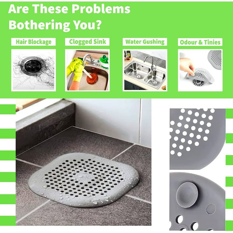 Hair Catcher Square Silicone Hair Stopper Shower Drain Hair Catcher with  Suction Cup Easy to Install and Clean Suit for Bathroom Bathtub and  Kitchen(Upgraded Strong Suction Grey) - Yahoo Shopping