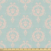 Ambesonne Modern Boho Fabric by the Yard Upholstery, Repeated Floral Design, 5 Yards, Pale Seafoam and Pale Peach
