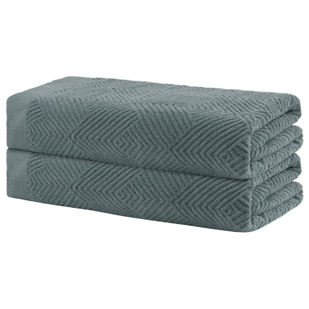 Toallas de baño de algodón REGALWOVEN grandes, paquete de 2 toallas suaves, más rápidas para secar y toallas ligeras para el baño gris oscuro 28' x 56'