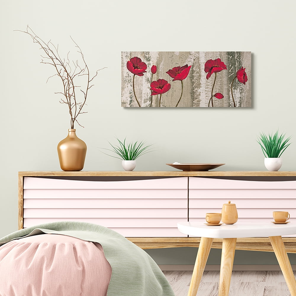 Stupell Industries Red Poppies Blooming Rustic Distressed Wood Grain Canvas Wall Art by Brian Francis