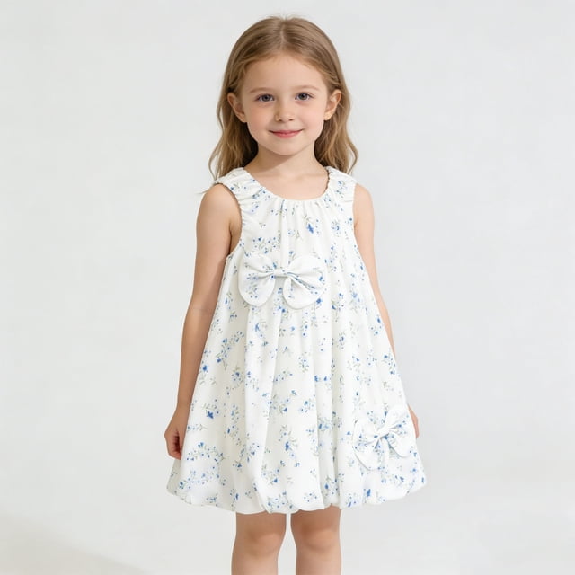 JDQJBZ Robe de Fête d'Anniversaire pour Tout-Petites Filles Sans Manches à Ourlet Fleuri Robe d'Été en Coton Doux