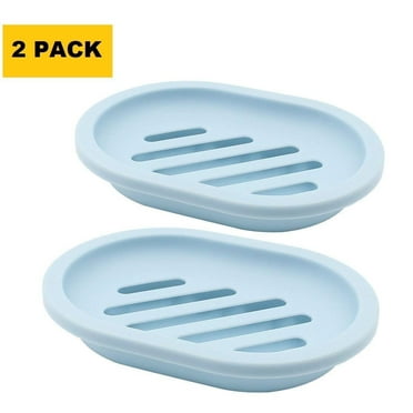 QiShi 2-Pack Soap Dish with Drain, Soap Holder, Soap Saver, Easy Cleaning, Dry, Stop Mushy Soap (Blue)