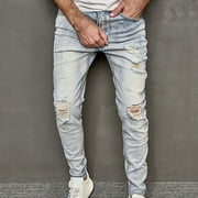 TIMIFIS Jeans for Men Classic Regular Fit Cotton Jean Casual Denim Cotton Straight Ripped Hole Trousers Jeans Pants Full Length Pants-BlackFall