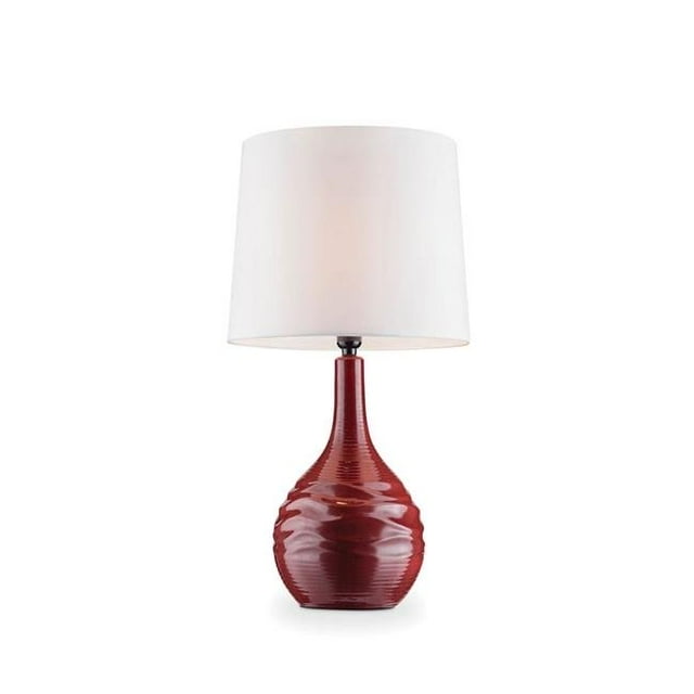 Benzara BM209029 Table Lamp with Textured Ceramic Base & Drum Shaped Shade, Red