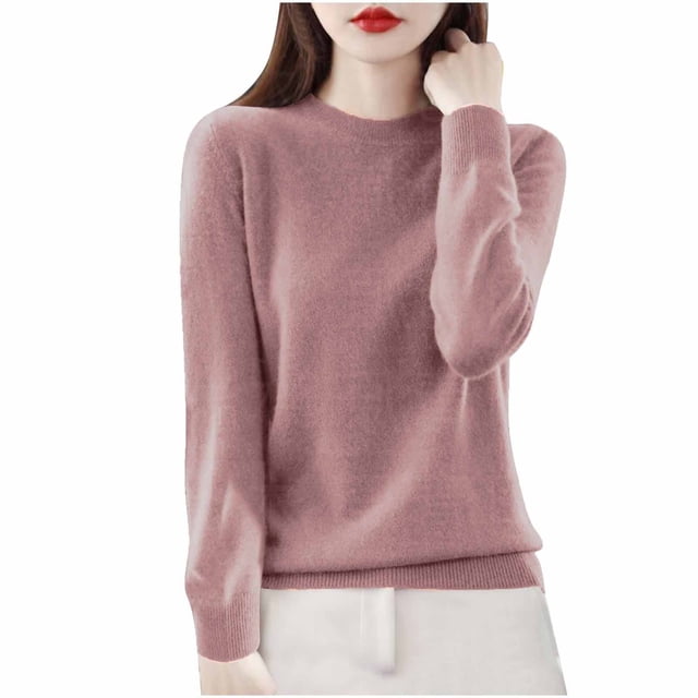 ZQGJB Fashion Sweaters for Women Long Sleeve Mock Neck Wool Sweater 2025 Spring Soft Lightweight Knit Pullover Sweaters Pink L