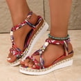 thumbnail image 2 of Womens Low Wedge Heels Sandals Shoes,Wide Width Platform Wedge Sandals for Women Summer Dressy,Comfort Walking Non Casual Summer Beach Sandals Ankle Elastic Bohemian Woven Sandals, 2 of 9
