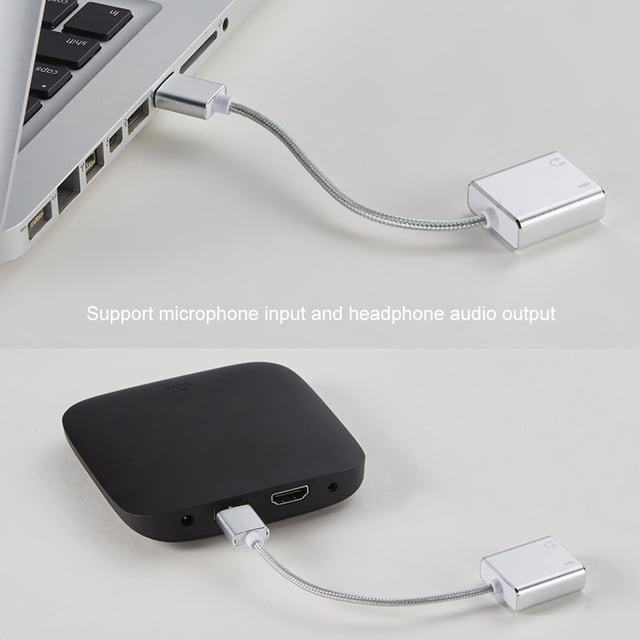 Aluminum Alloy External Stereo Sound Card Audio Adapter with Noise Reduction, Compatible with Mobile Phones, Tablets, Laptops, Plug and Play