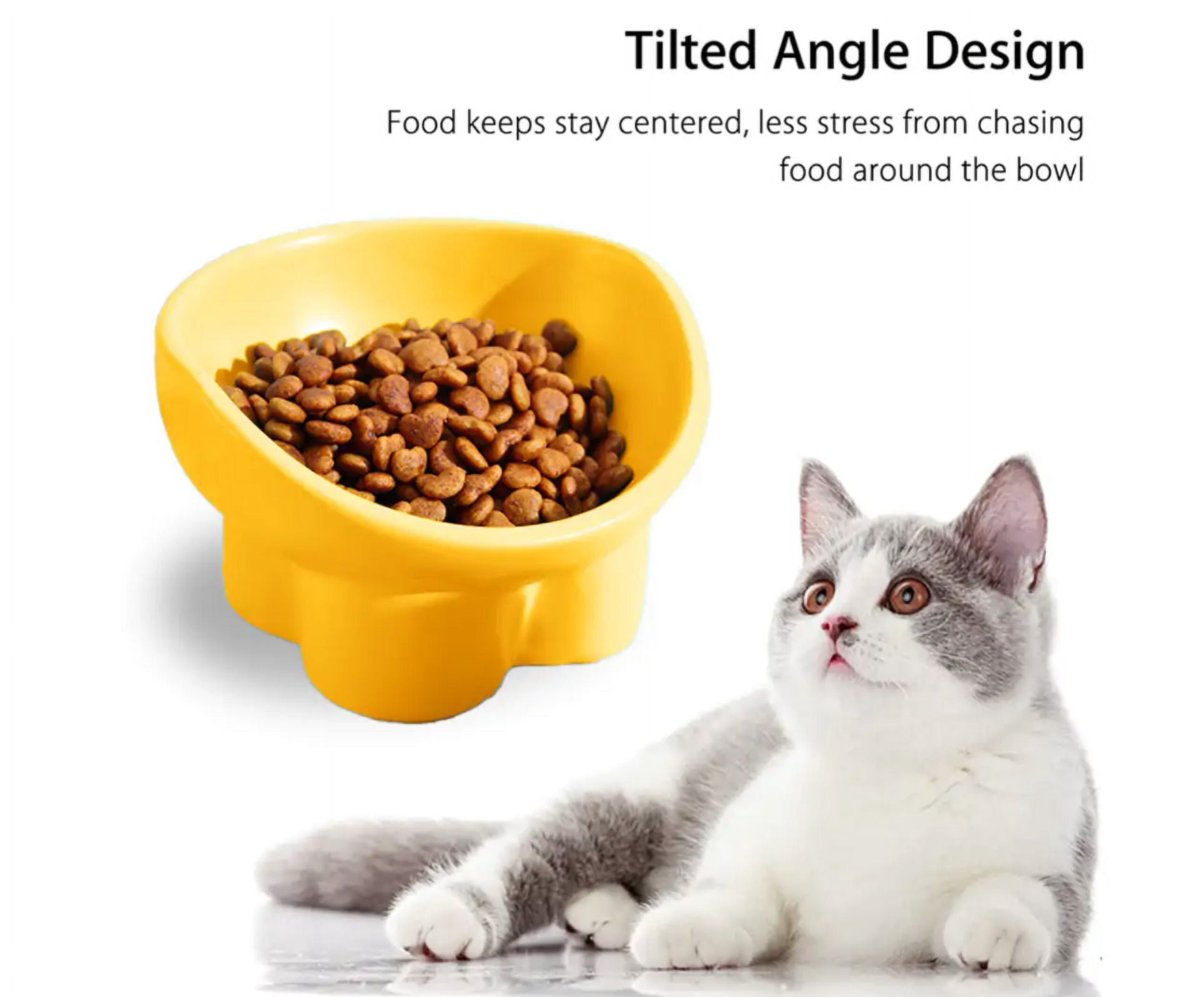 Elevated Cat Bowls Ceramic Raised Cat Food Bowl for Protecting Pet's Spine-orange
