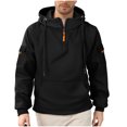 thumbnail image 5 of Hoodie for Men Quarter Zip Long Sleeve Crew Neck Solid Color Pullover Sweatshirts with Pocket Black 2XL, 5 of 6