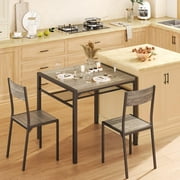Kitchen Table and Chairs Set for 2, Lofka Dining Table with Storage Rack for Storing Tissues and Cups, 300lbs, Gray