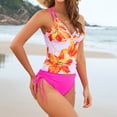 thumbnail image 3 of Kixjoy Tankini Swimsuits for Women Tummy Control Vacation Swimsuit Two Piece High Waisted Halter Bathing Suits Floral Print V Neck Trendy Swimsuits 2026, Hot Pink XXL, 3 of 7