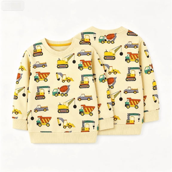 Gaxelrn Toddler Boys Cotton Construction Truck Print Long Sleeve Crew Neck Sweatshirt,Size 2-3 T