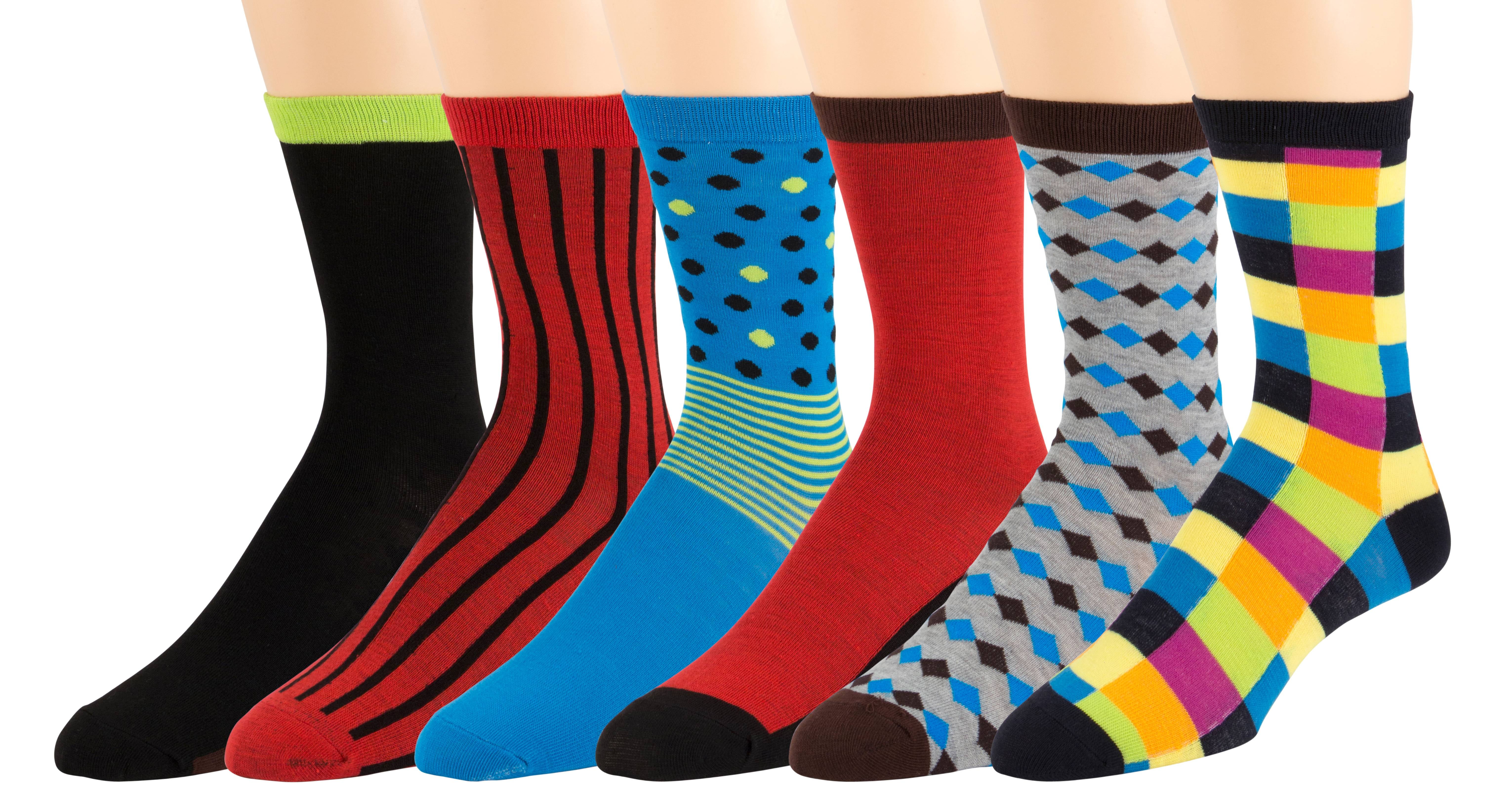 Zeke Mens Pattern Dress Funky Fun Colorful Socks 6 Assorted Patterns