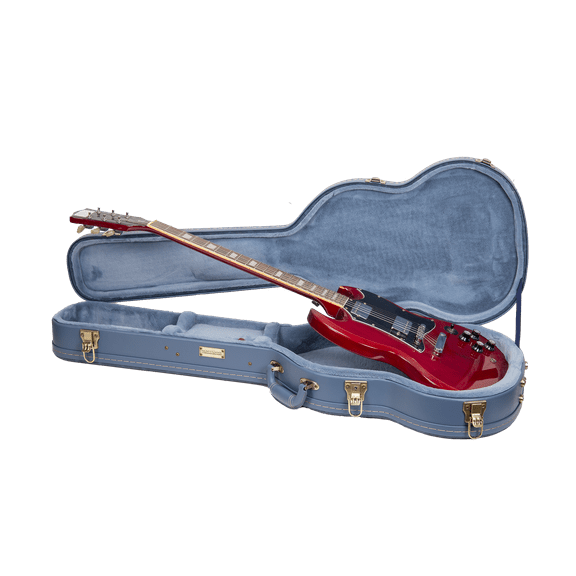 Crossrock Relief Series - Premium Wooden Case for SG Electric Guitars, featuring a Highly Textured Surface and Mink Imitation Fleece Interior - Smoke Blue