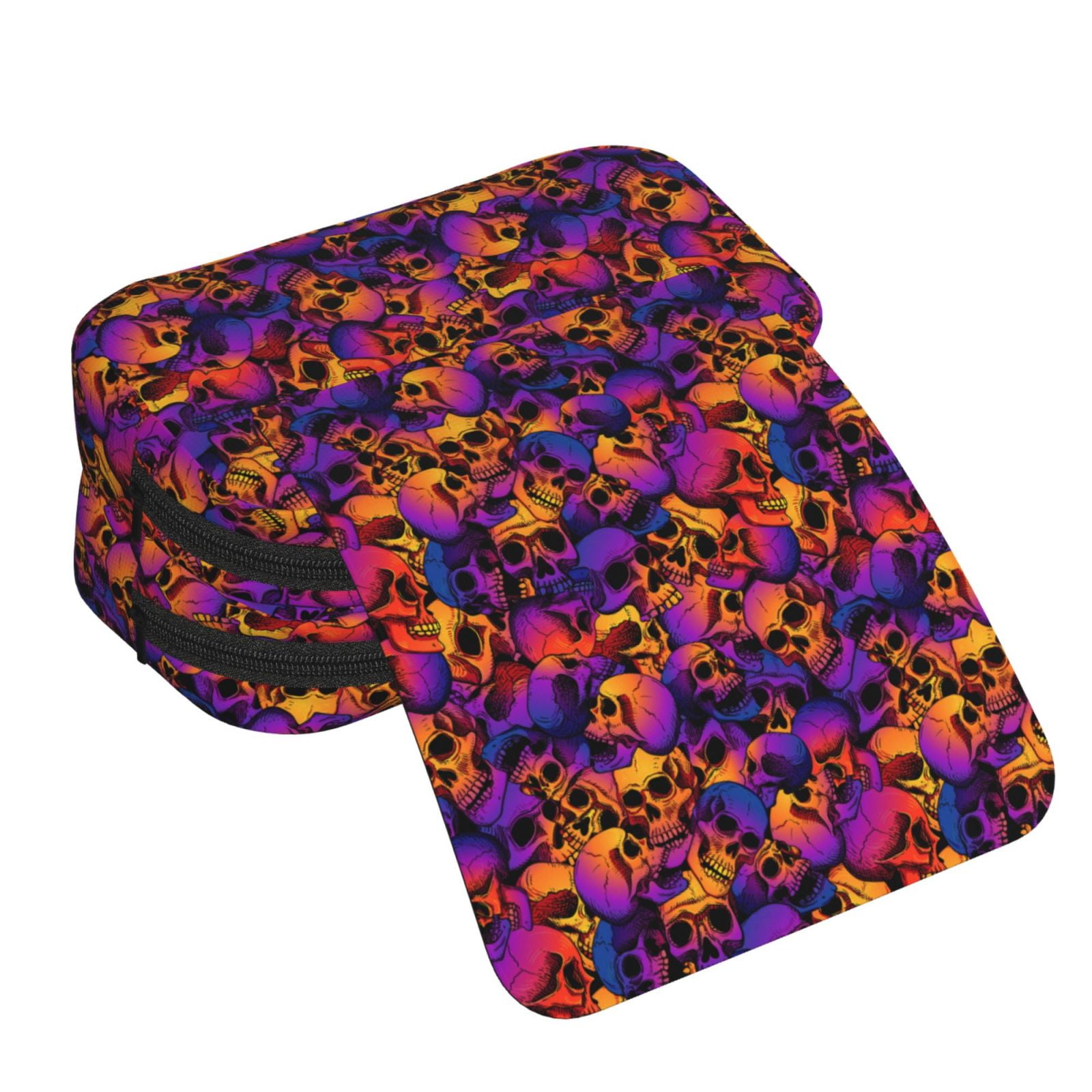 Rateoe Skull Pattern Double Clamshell Pen Case, Storage Organizer with Two Zipper Compartments– Holds Up to 50 Pencils & Pens
