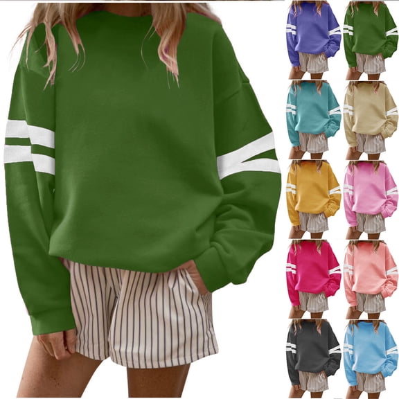 Casual Womens Long Sleeve Crew Neck Pullover Sweatshirt Loose Fit Lightweight Ribbed Cuffs and Hem Cozy Classic Everyday Fall Winter Sweatshirt