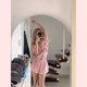 thumbnail image 4 of Conjunto de pijama de rayas rosas para mujer, ropa de dormir de rayón con botones suaves, camisa de manga corta y pantalón de seda, ropa para el hogar, 4 of 4