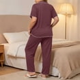 thumbnail image 4 of Bixock Womens Plus Size Pajamas Set 2 Piece Loungewear Set Short Sleeve Long Pants Pjs Set Solid Color Comfortable Soft Homewear Sleepwear Women Clothings, 4 of 5