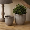 thumbnail image 6 of Benjara Decorative Planter Set of 2- Ribbed Texture Gray Ceramic Body, 6 of 6