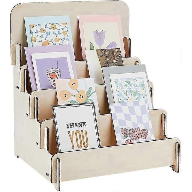 Wood Place Card Display Stands for Postcards Earring Display Cards Holder Rectangle Bisque 265x280x445mm