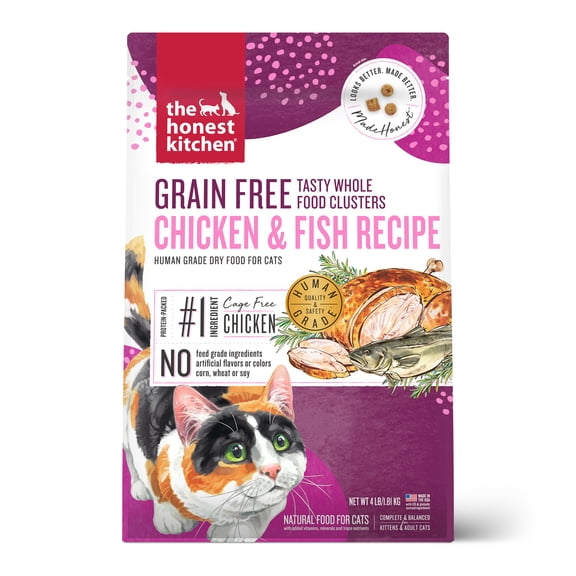The Honest Kitchen Whole Food Clusters Grain Free Chicken & Fish Dry Cat Food, 4 lb Bag
