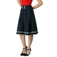 thumbnail image 4 of MODA NOVA Junior's Button Decor Tie High Waist A-Line Mid-Length Skirt Black 5, 4 of 5
