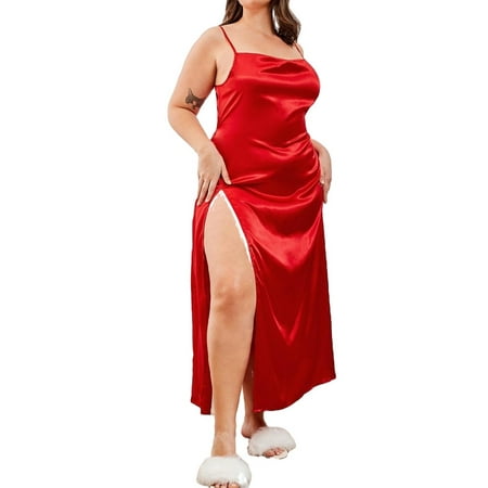 

Sexy Plain Spaghetti Strap Slip Dress Red Sleeveless Plus Size Nightgowns & Sleepshirts