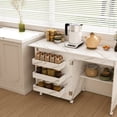thumbnail image 5 of 4-in-1 Folding Sewing Table with Lockable Wheels - Multi-Functional Craft Station, End Table, Computer Desk and Kitchen Storage with Shelves, White Rolling Sewing Machine Table for Small Spaces, 5 of 9