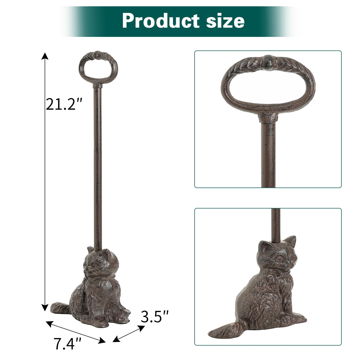 Sungmor Portable Door Stopper Wedge, 21.6" Tall Lovely Cat Door Holder, Cast Iron Heavy Duty Animal Statue Door Stops with Handle, Antique Style Decorative Ornaments for Home or Yard