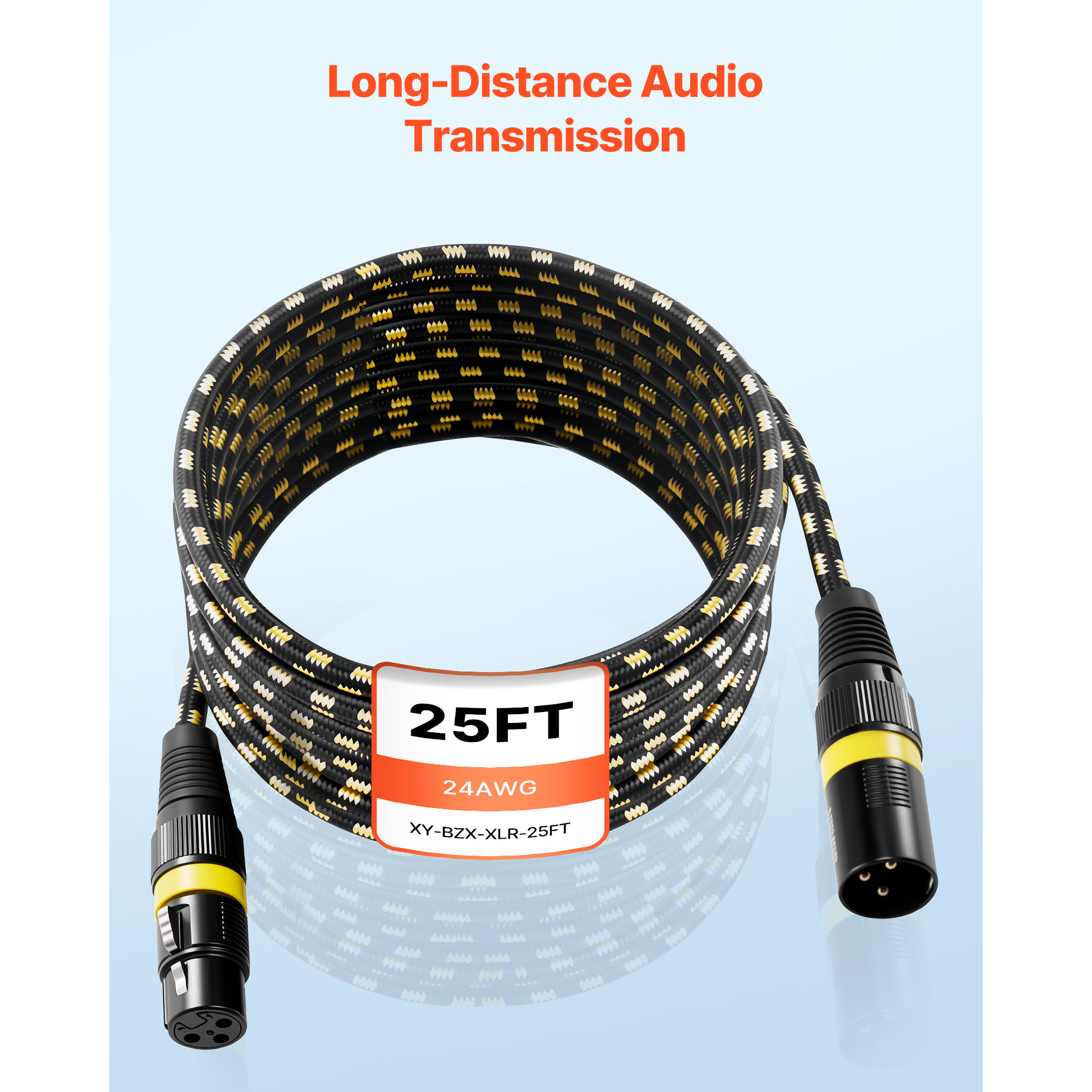 KFFKFF 25 ft XLR Cable, 6-Pack, Shielded Balanced 3-Pin Male to Female Microphone Cords with Gold-Plated Connectors, Ideal for Stage Lighting, Microphones, Amplifiers, Mixers, and Speaker Systems