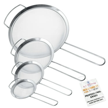 U.S. Kitchen Supply Set of 4 Fine Mesh Stainless Steel Strainers with Wide Ear Design, 3", 4", 5.5", 8"