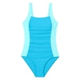 thumbnail image 5 of TAmten Teen Girls Swimsuit Size 7-8 Years One Piece Swimsuits Ribbed Kids Bathing Suit for Girls Color Block Ruched Adjustable Strap Pad Swimwear Blue, 5 of 6