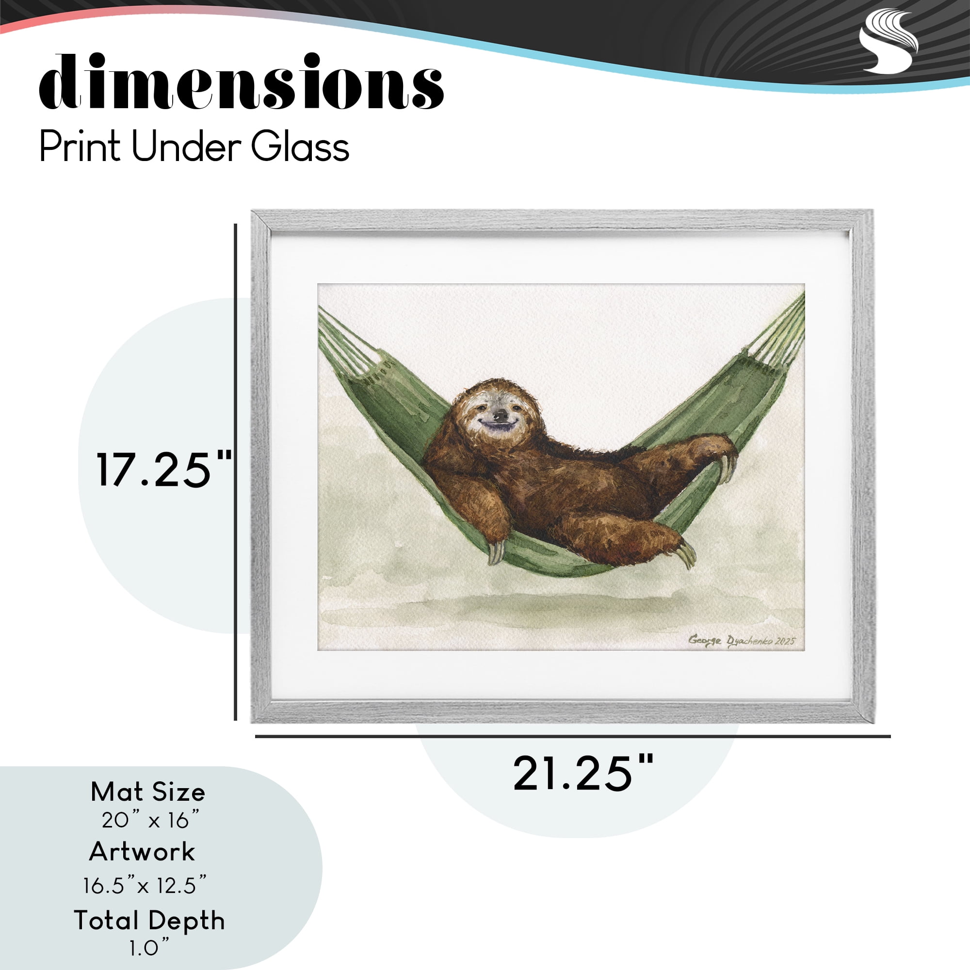 Stupell Industries Sloth On The Hammock Gray Framed Print Under Glass, design by George Dyachenko