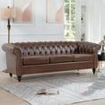 thumbnail image 2 of Chesterfield Sofa Couch, PU Tufted 3 Seater Sofa with Thick Cushion and Nailhead Trim, Mid-Century Rolled Arm Accent Sofa for Living Room, Bedroom, Office, Apartment, Small Space, Dark Brown, 2 of 7