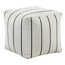 Modern Pouf Ottoman- White Black Striped Jacquard- 16 Inch Square