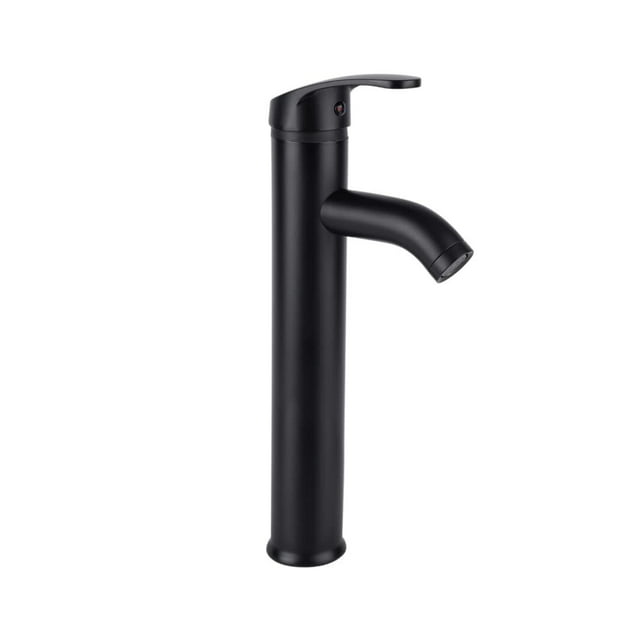 Monomando Alto para Lavabo, Acabado Negro Mate, Acero Inoxidable, Rosca de las Mangueras para la Instalación a la Red Hidraulica 1/2"-14