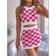 thumbnail image 4 of Conjuntos de Dos Piezas para Mujer: Top Corto con Cuello Halter y Minifalda, Conjuntos de Crochet de Verano Rosa Roja XL, 4 of 10