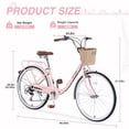 thumbnail image 4 of iYofe 26 inch Womens Bike, 7 Speed Hybrid Bike for Adult Teen w/ Basket and Backseat, Beach Cruiser Bike, City Comfort Commuter Bicycle for Ladies, V Brakes, 85% Assembled, Pink, 4 of 5