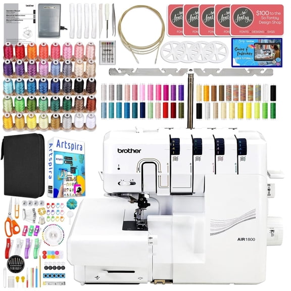 Brother Air1800 Air Serger with Jet-Air Threading with 83 Spools & 200  Accessories